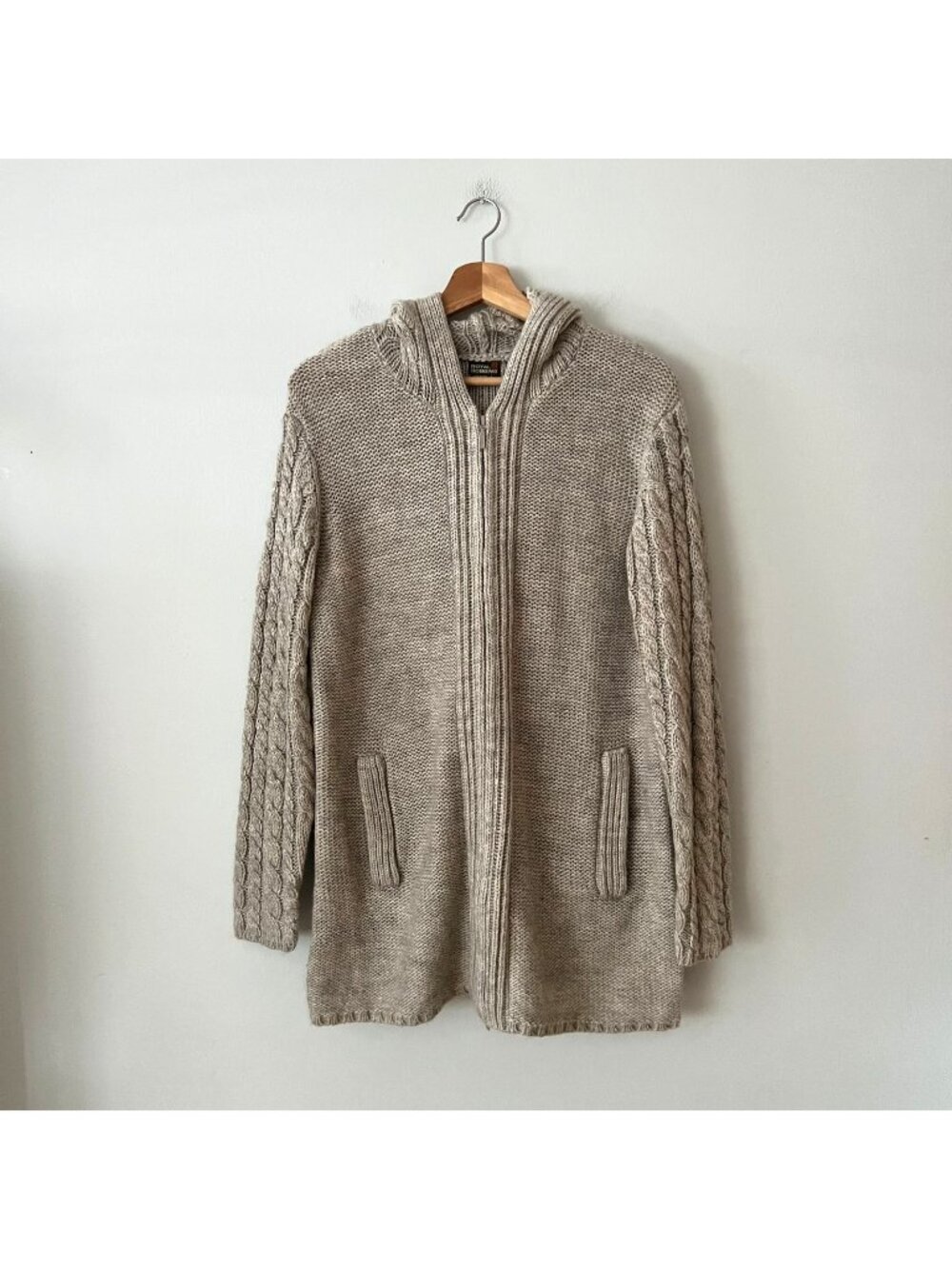 Royal Robbins Gray Tan Wool Blend Long Hooded Zip Up Sweater Women's Size XL